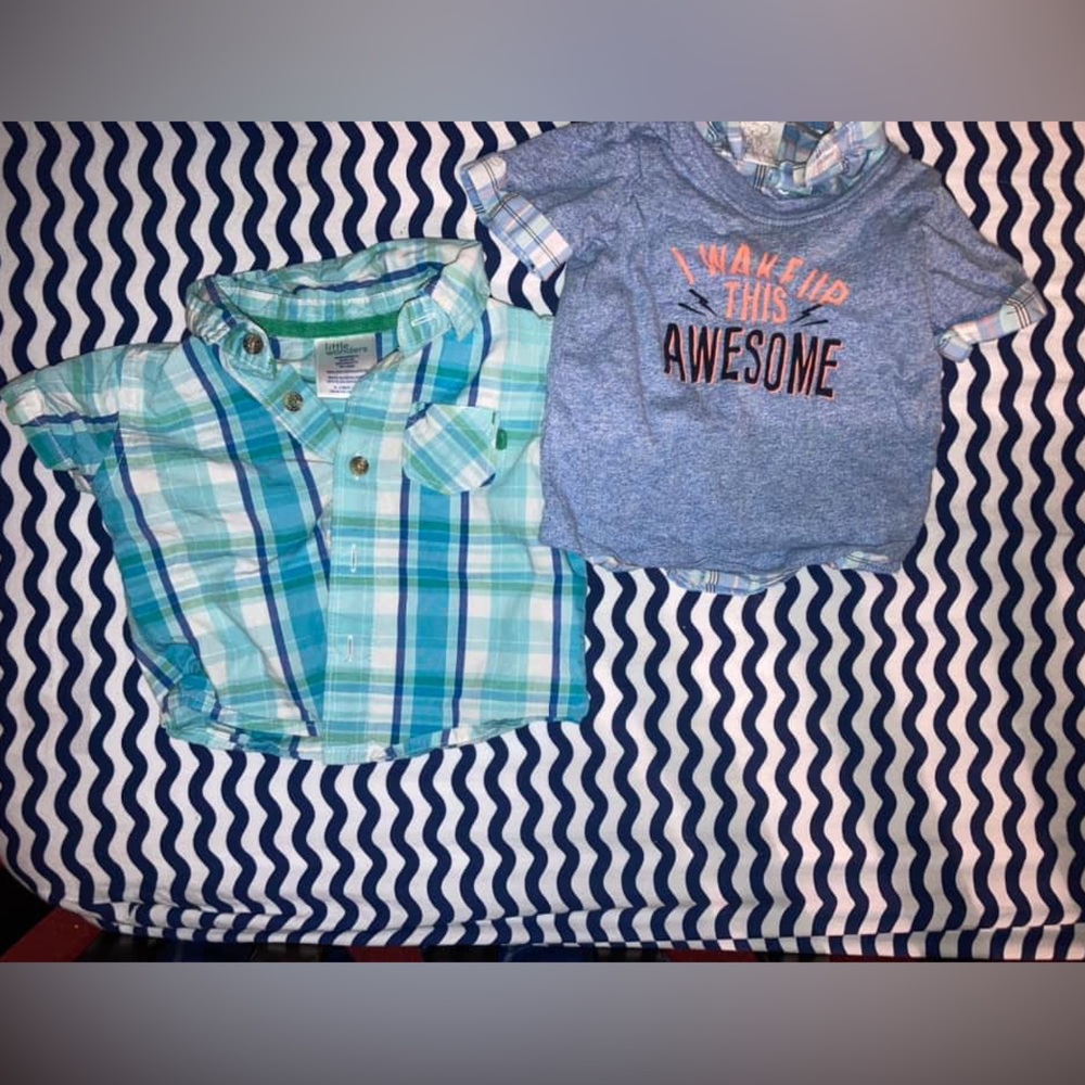 Set of Flannel Baby Boy Short Sleeve Shirts